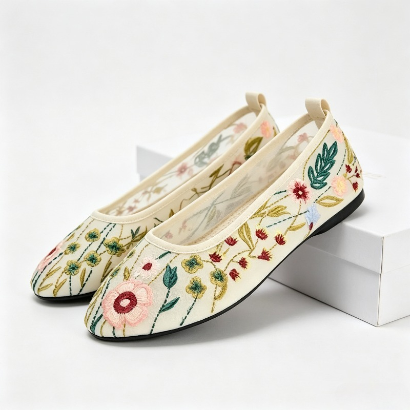 Round Toe Mesh Ballet Flats Sh - đánh giá và giá Embroidery Meaning