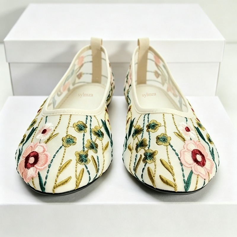 Round Toe Mesh Ballet Flats Sh - đánh giá và giá Embroidery Meaning