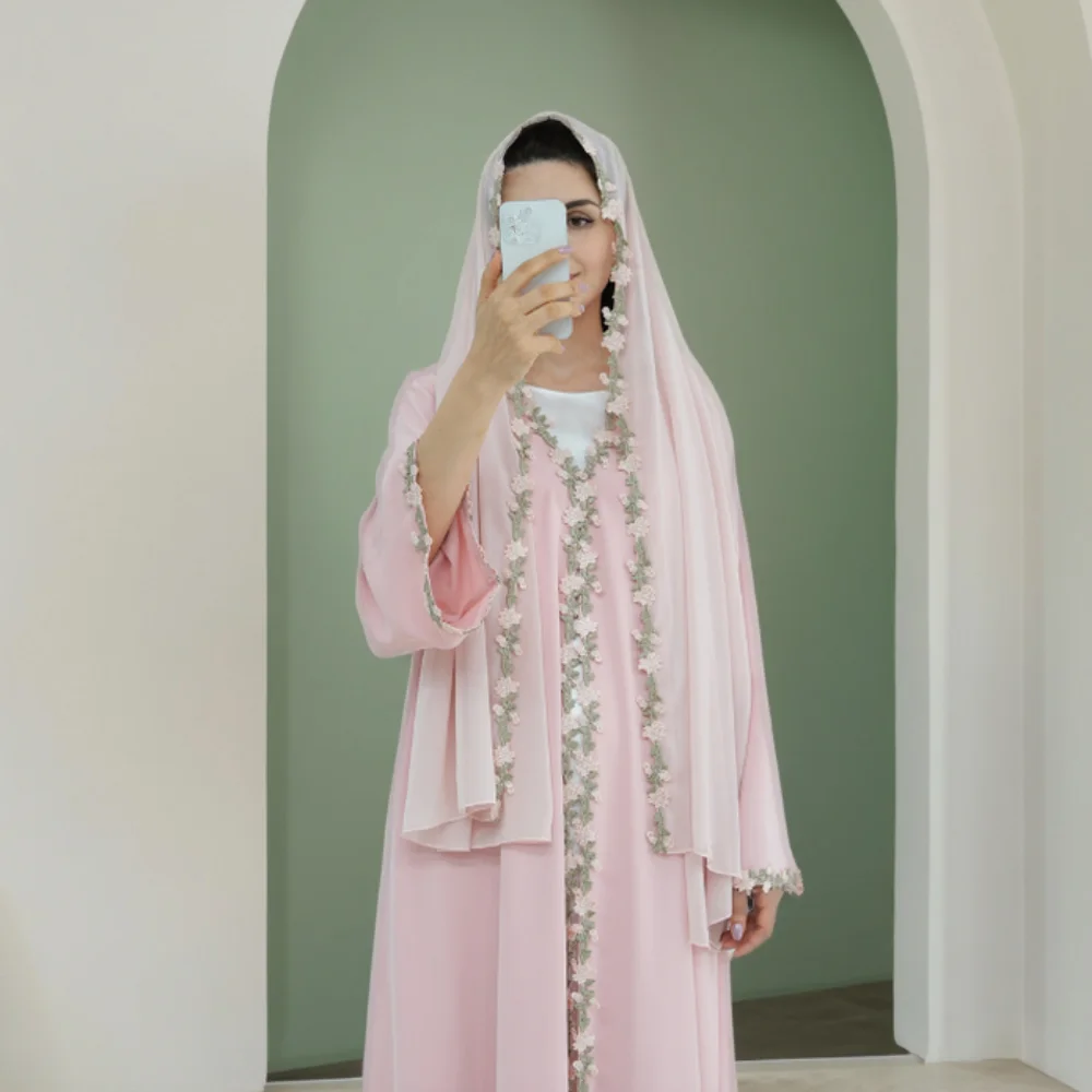 Dubai Open Abaya Muslim Hijab  - đánh giá và giá Embroidery Kebaya